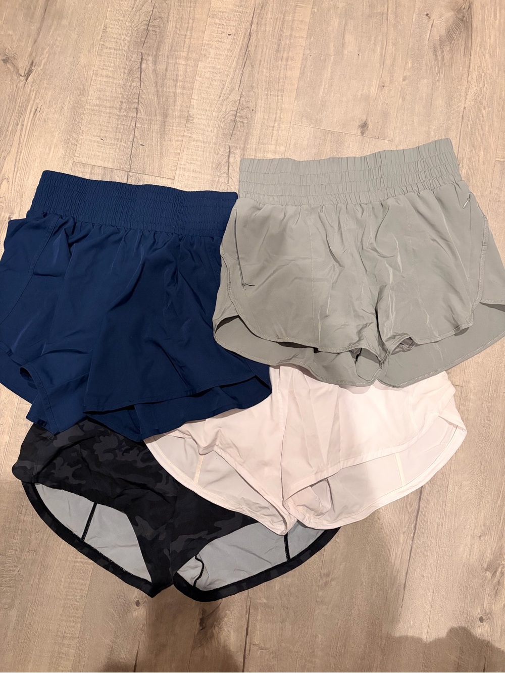 4-Pack Running Shorts - Navy, gray, white, Black Camo - Amazon gym shorts